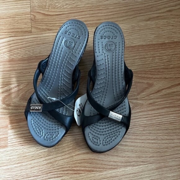 Crocs Black High Heels Sandal Size 8 - Picture 3 of 8